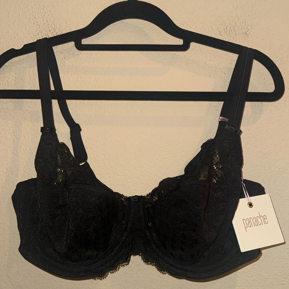 Panache Envy Full Cup Underwire Black Lace Bra Size 38D NWT